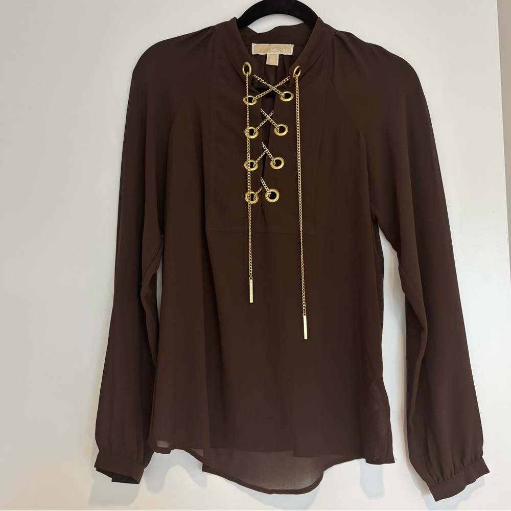MICHAEL Michael Kors Brown Blouse with Gold Accents